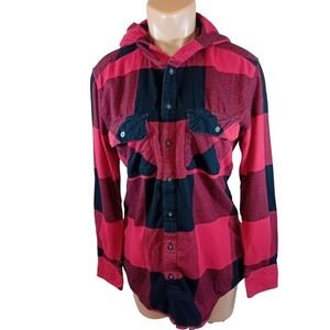 Aritzia Tna Hooded Flannel Shirt Shacket Buffalo Plaid Indie Sleaze Grunge S REA